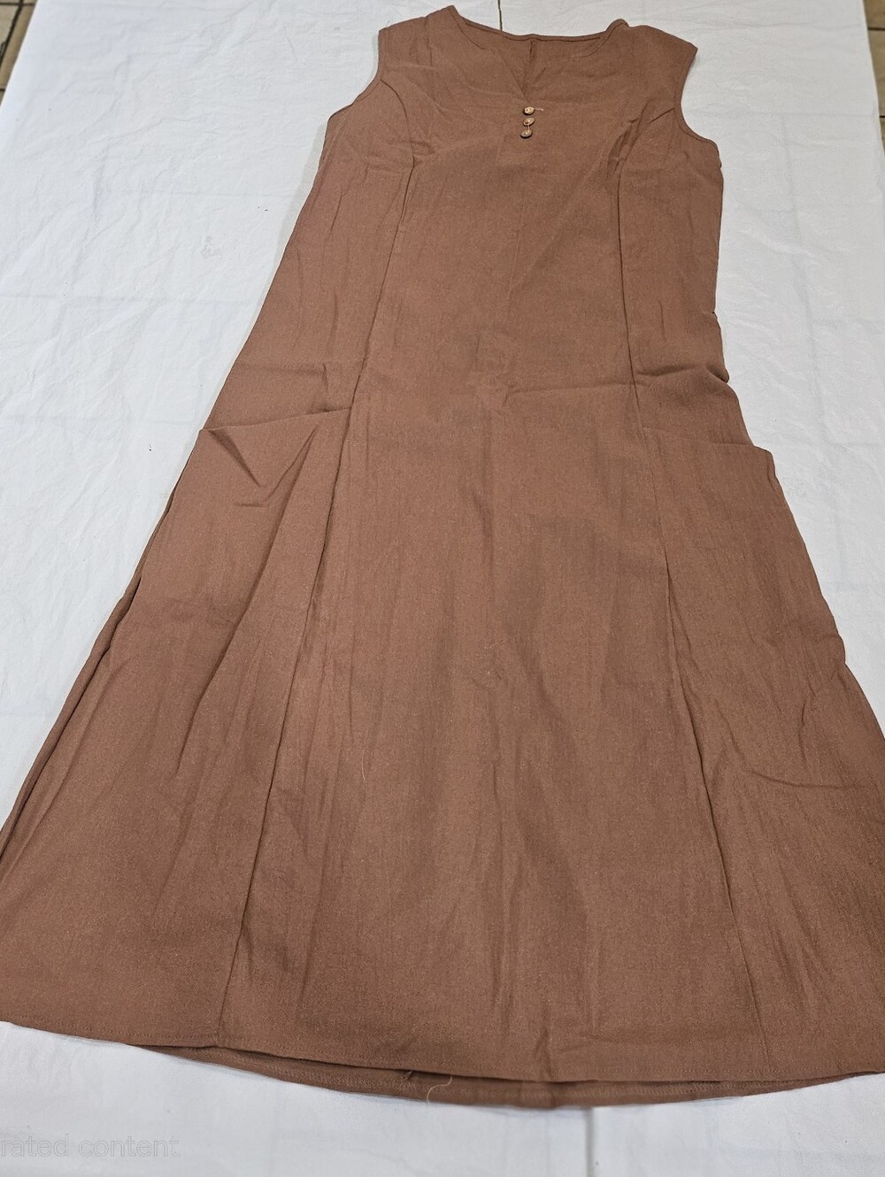 Linen Midi Dress with Pockets Size M/L